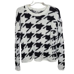 Cato Chunky Pullover Sweater Black White Large Houndstooth Print Size XL